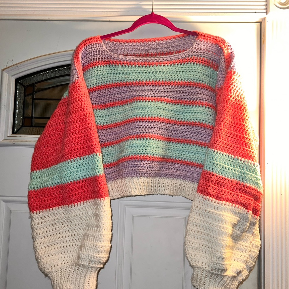 Hand crocheted crop sweater